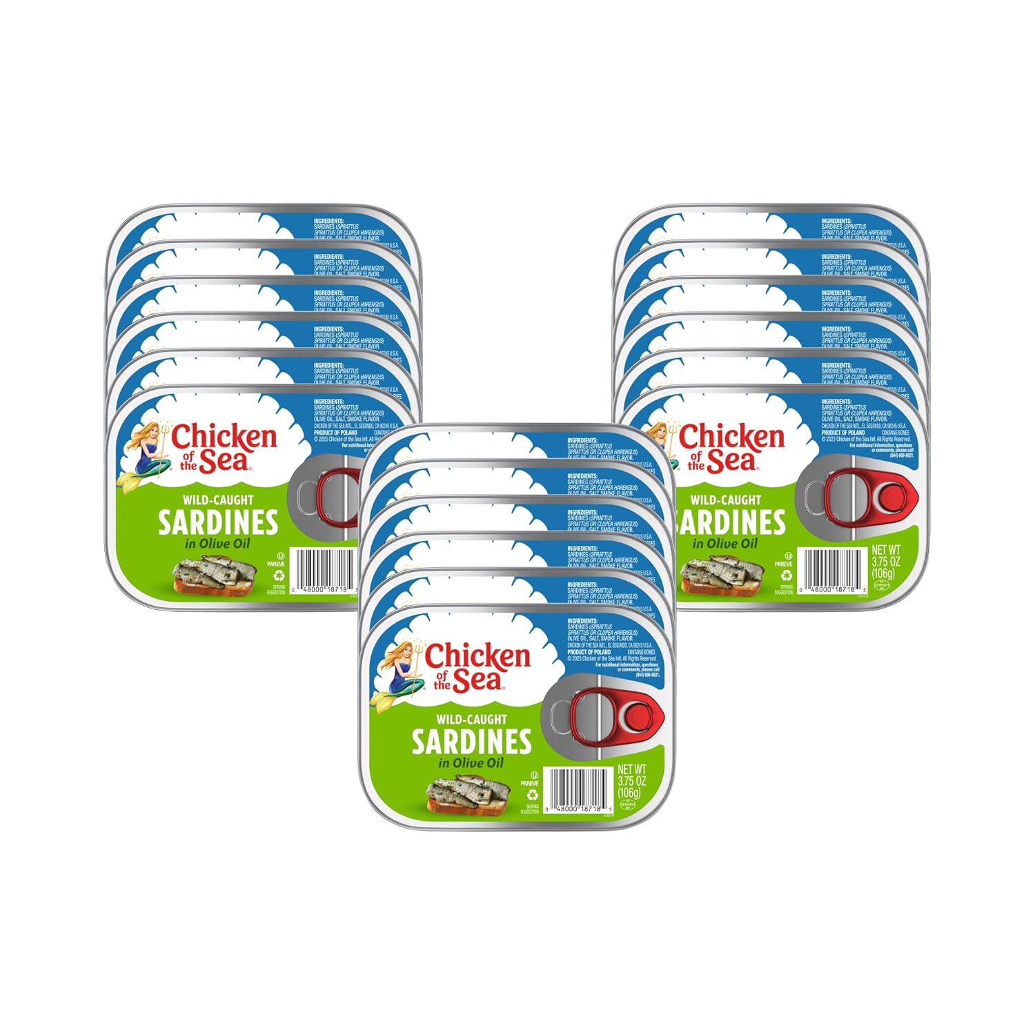 Chicken of the Sea Sardines in Olive Oil, 3.75 oz. Cans (Pack of 18), Wild Caught Canned Sardines, Packaging May Vary