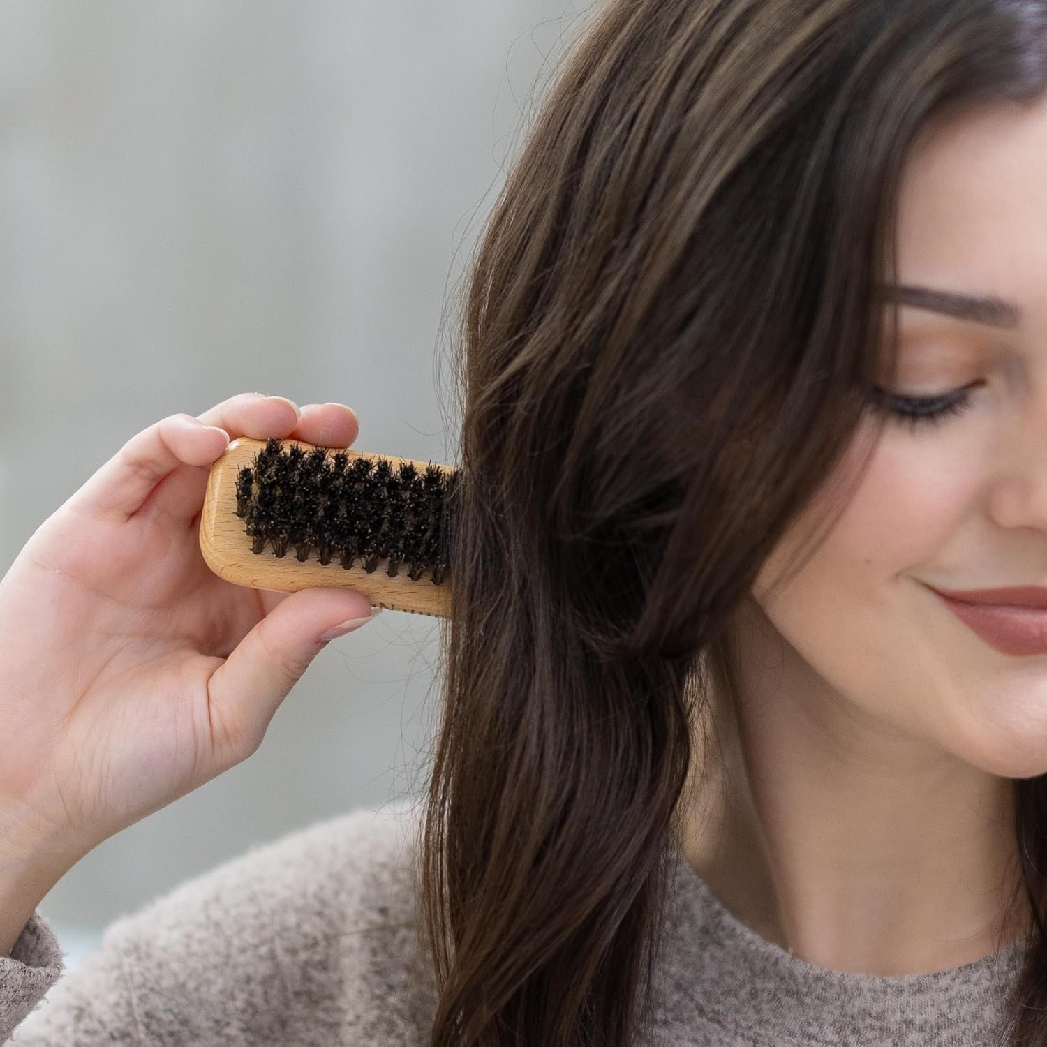 GranNaturals Palm Size Wide Boar Bristle Teasing Brush & Smoothing Brush for Slick Back Hair, Edge Control, Backcombing to Create Sleek Hairstyle - Wooden Wide Portable Handle - Image 4