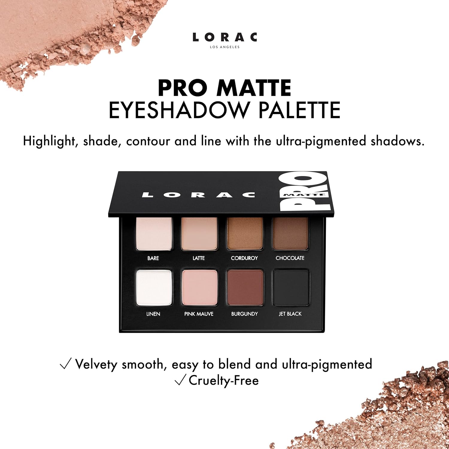 LORAC PRO Matte & Shimmer Eyeshadow Palette, Metallic High Pigmented, Mirror Compact - Image 2