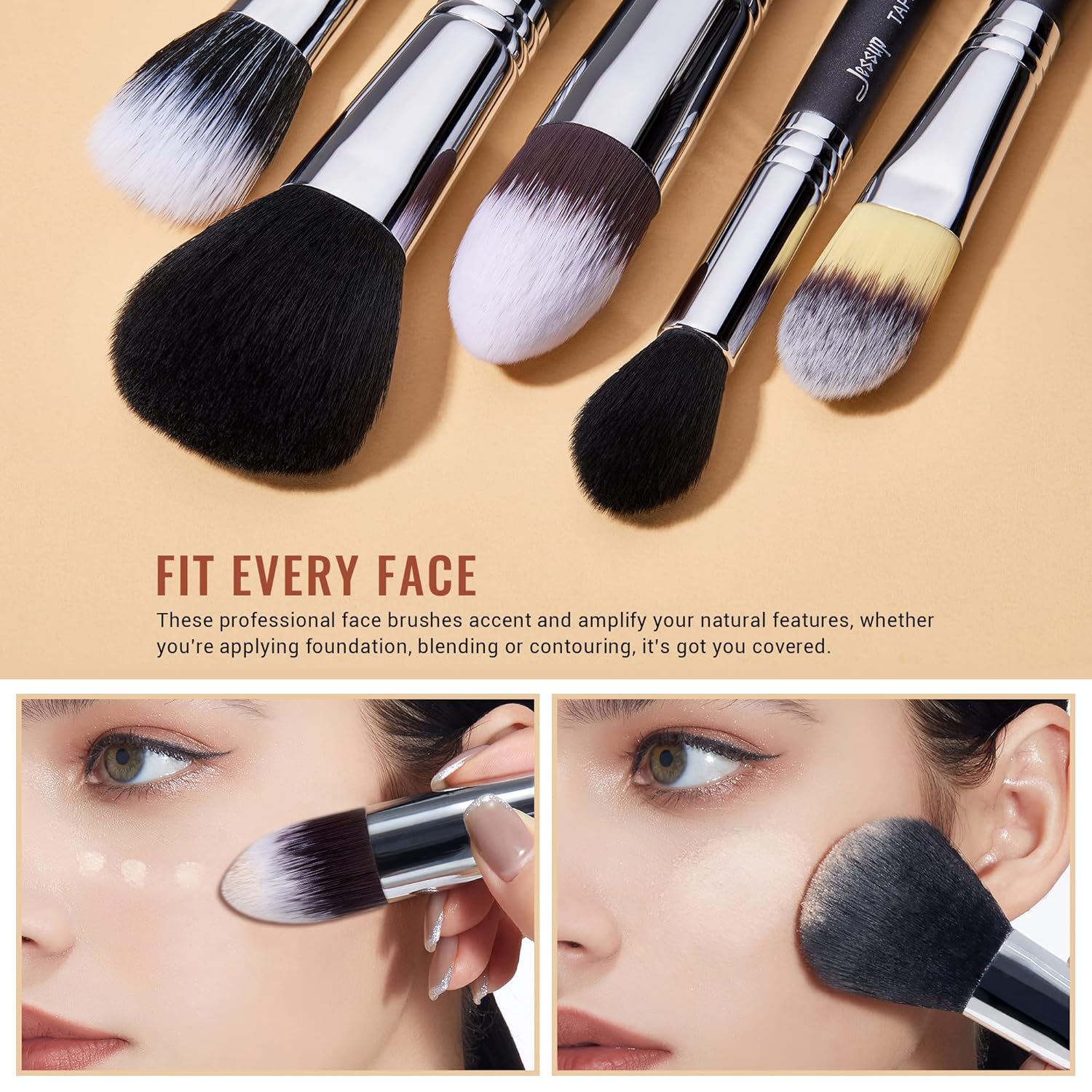 Jessup Makeup Brushes Set Professional 27 pcs Brush Makeup Premium Synthetic Foundation Contour Powder Blush Highlighter Eyeshadow Concealer Brow Face Make Up Brushes Tools Black/Silver T133 - Image 4
