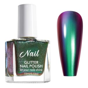 Holographic Nail Polish - Chrome Metallic Green - Long Lasting Chameleon Shimmer Iridescent Quick Dry