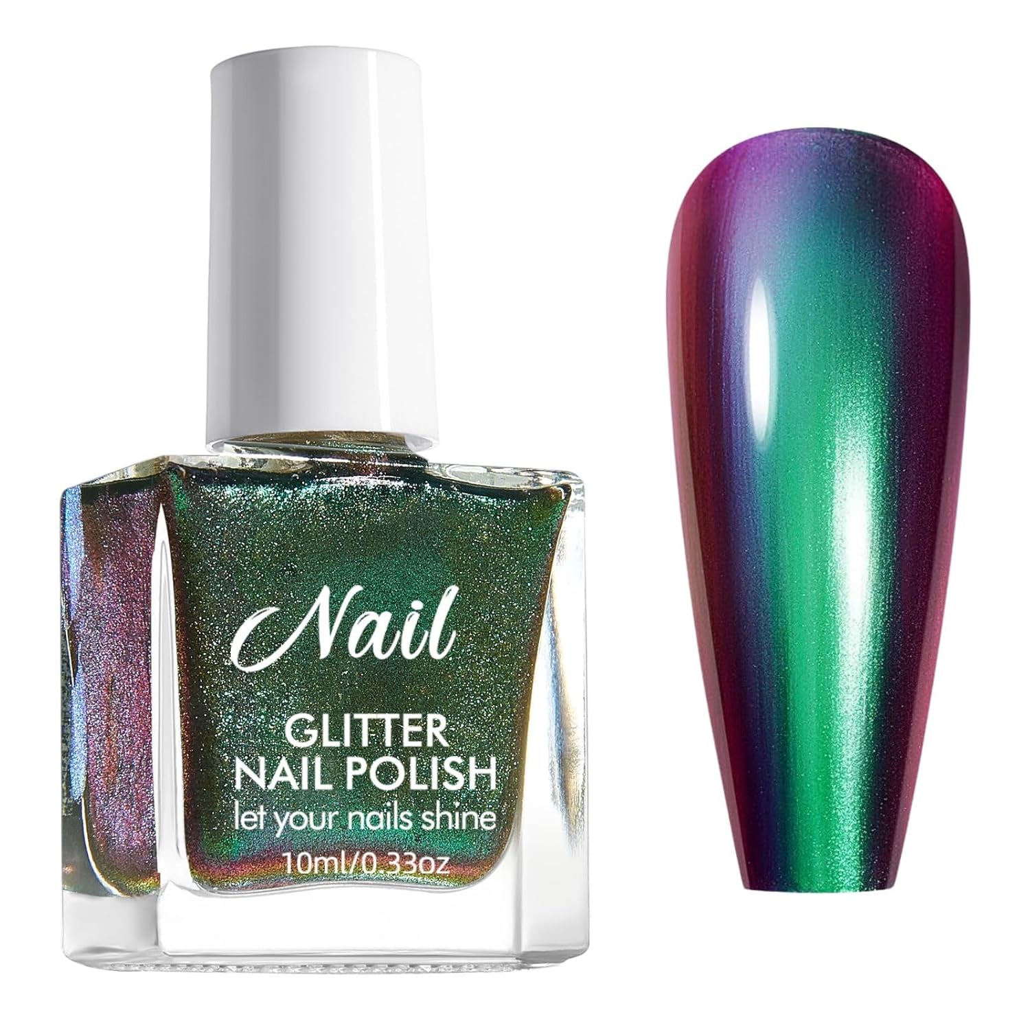 Holographic Nail Polish - Chrome Metallic Green - Long Lasting Chameleon Shimmer Iridescent Quick Dry