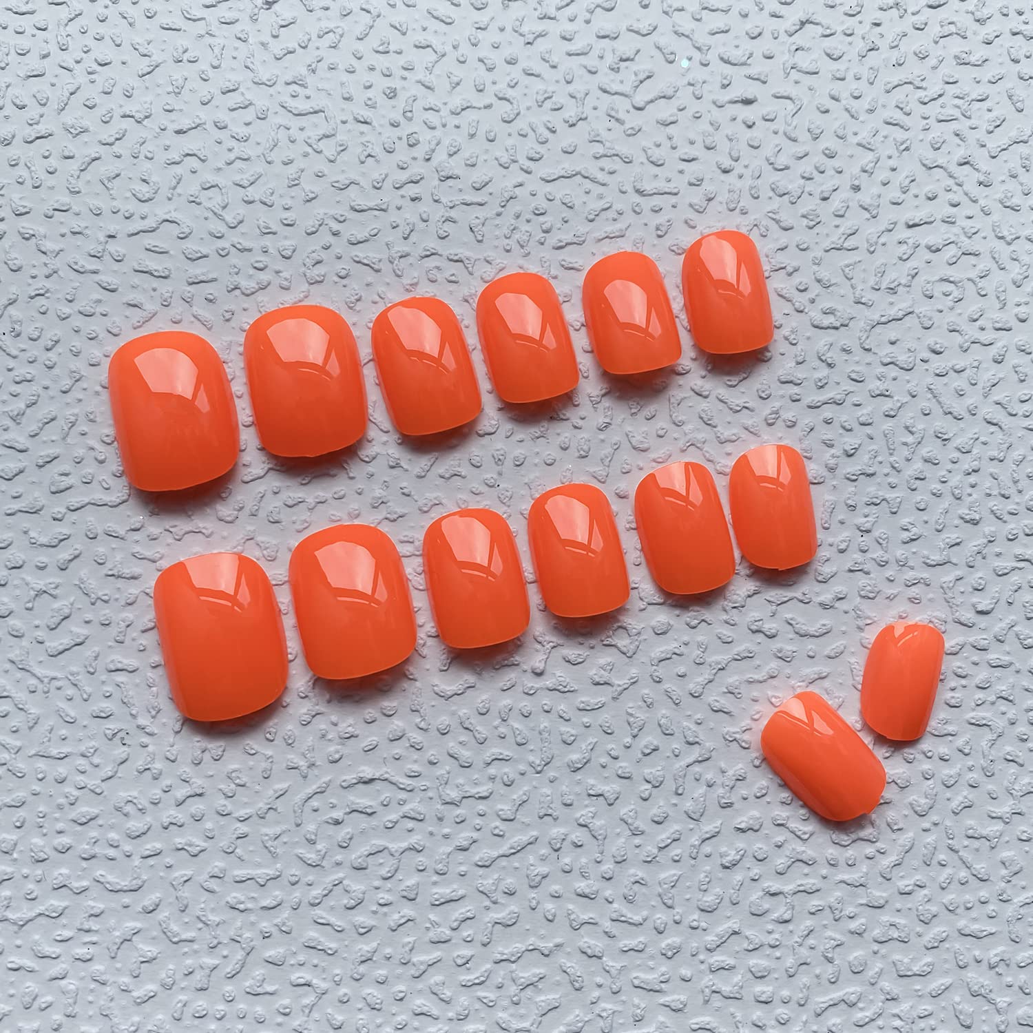24 Pcs Square Acrylic False Nails - Glue on Nails, Nude, Extra Short, Orange, Glossy, Solid Color, Full Cover - Image 4