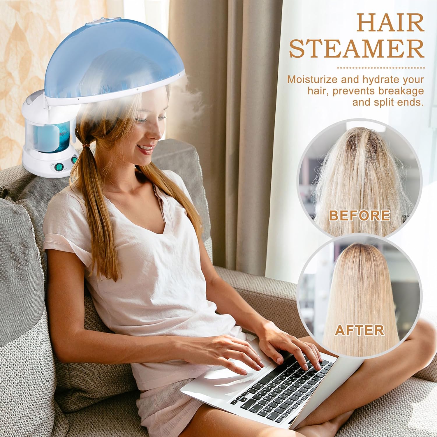 SUPER DEAL Hair Steamer PRO 3 in 1 Multifunction Ozone Facial Steamer with Bonnet Hood Attachment, Hair Therapy & Face Steamer for Personal Care Use at Home or Salon - Image 4