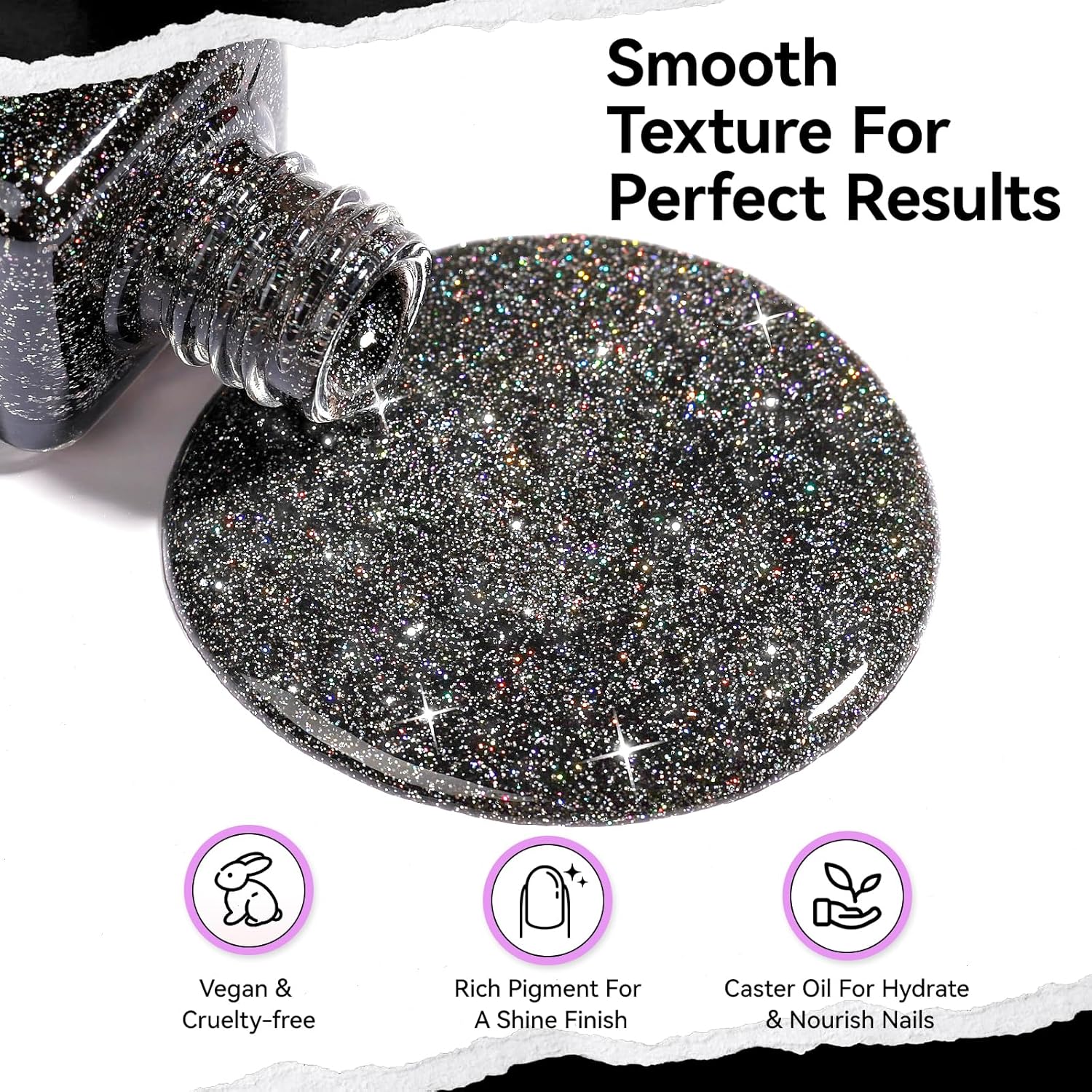 Black Glitter Nail Polish Fast Air Drying Regular Nail Polish Sparkly Shimmer Black Nail Lacquer High Shine Toe Fingernail Polish Nails Art Salon Manicure at Home Gift for Women Girls - Image 2