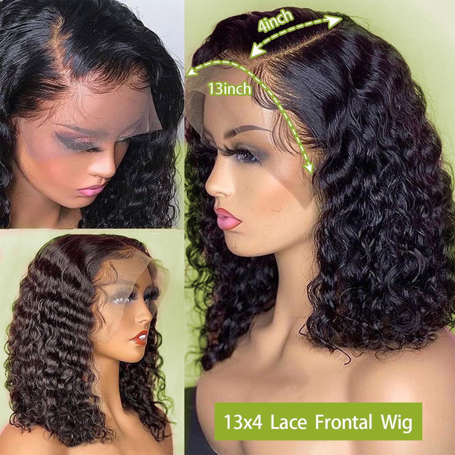 Water Wave 13x4 Hd Lace Front Wigs Human Hair 200% Density Short Curly Bob Wig Human Hair Lace Frontal Wigs for Black Women Deep Wave Pre Plucked Glueless Wig 14 INCH Natural Black - Image 6