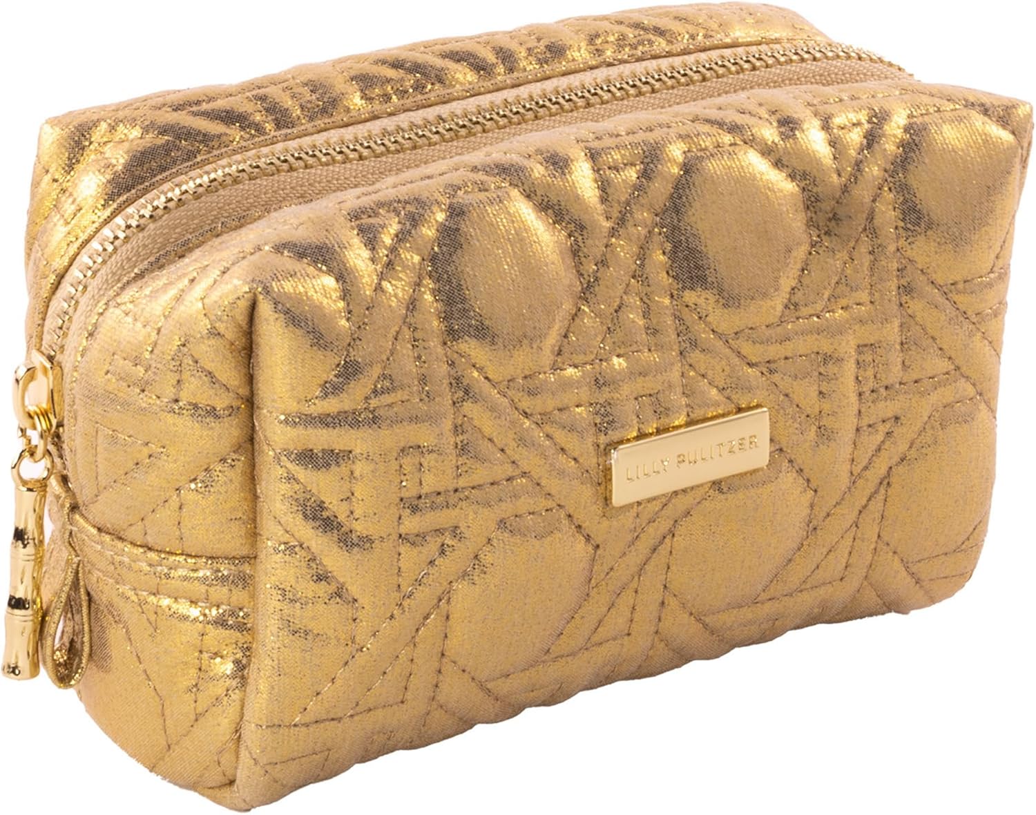 Lilly Pulitzer Gold Quilted Zipper Pouches, Cute Cosmetic Case for Women, Travel Toiletry Bag, Small Pouch Bag for Supplies, Set of 2, Makeup or Toiletries, Gold Lattice - Image 2
