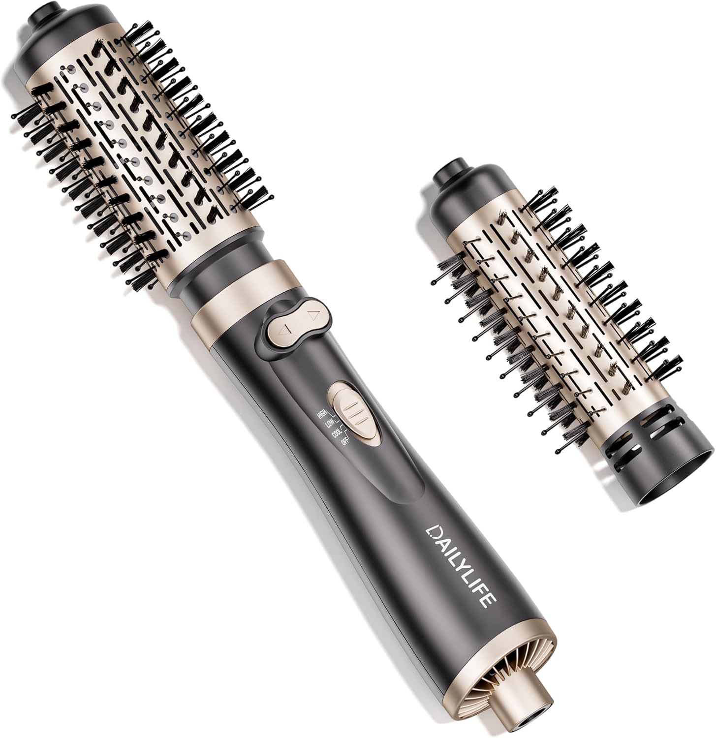 DAILYLIFE Rotating Hair Dryer Brush, Hot Air Brush with 2 Brushes (1.5" & 2"), Hairdryer, Straightener, Curling Iron, and Comb All in one