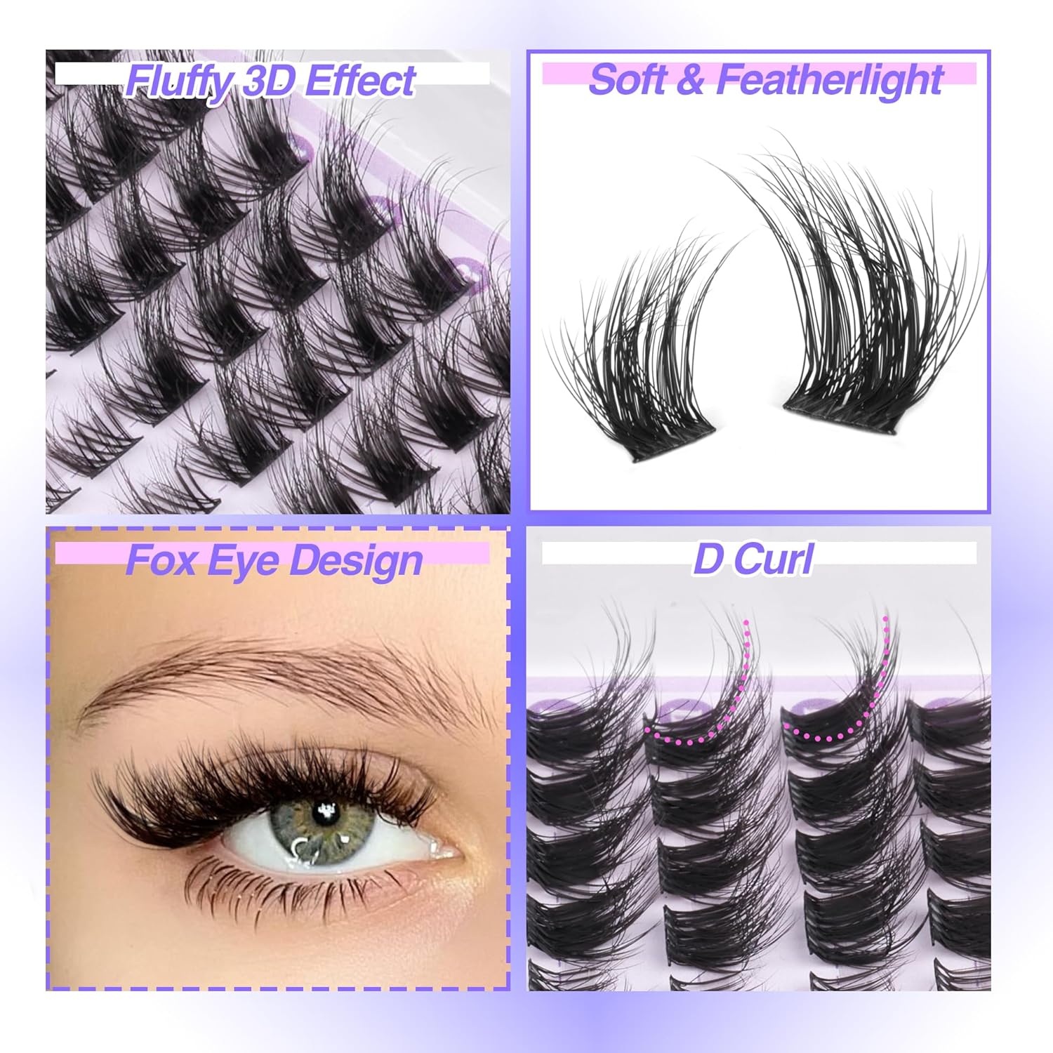 Mavphnee Lash Clusters Cat Eye Cluster Eyelash Extensions 144 Pcs Fox Eye Lashes Left & Right Individual Lashes Wispy DIY Lash Extension Natural Cluster Lashes Pack - Image 6