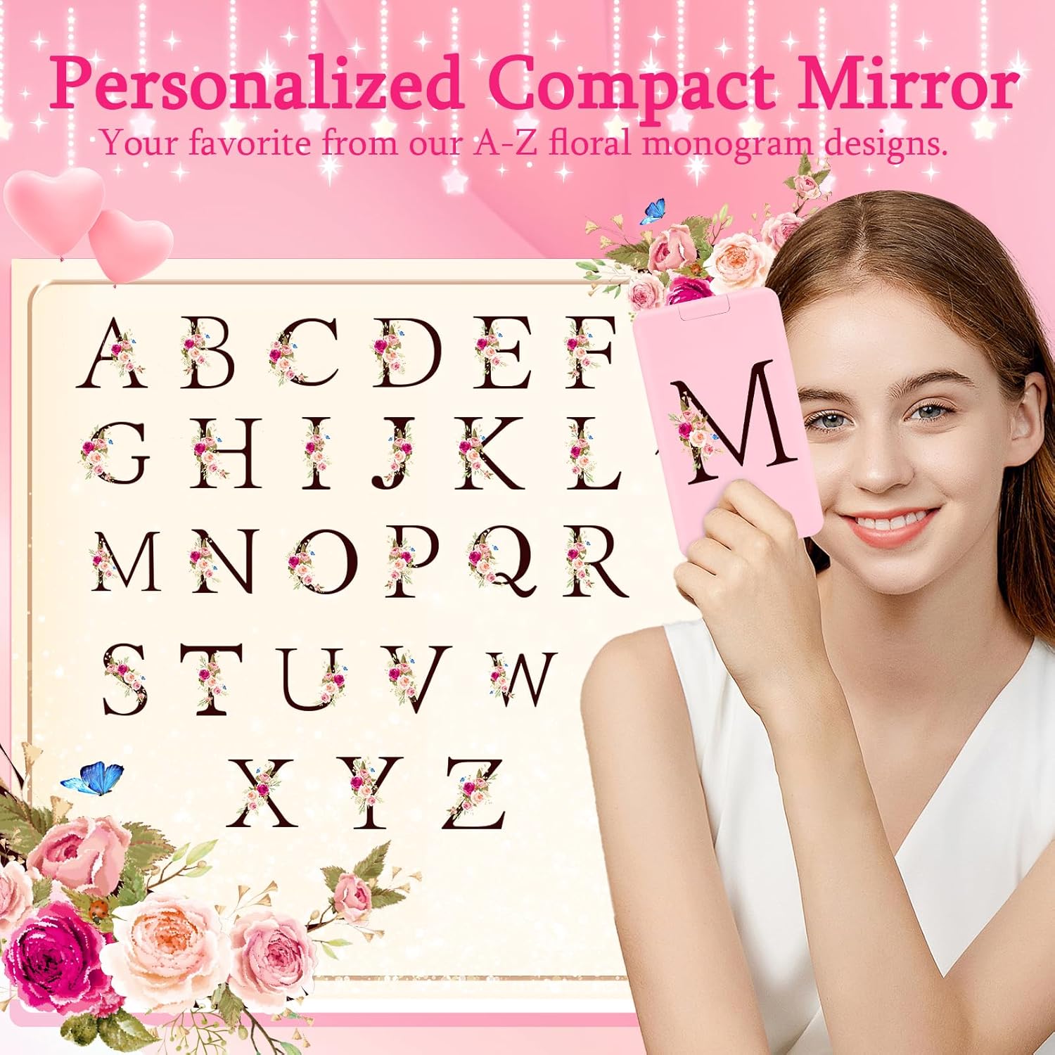 Mini 8-Piece Travel Makeup Brush Set with LED Light Mirror, Personalized Monogrammed Brush Teen Girls, Stylish and Compact Travel Essentials(PINK-M) - Image 5