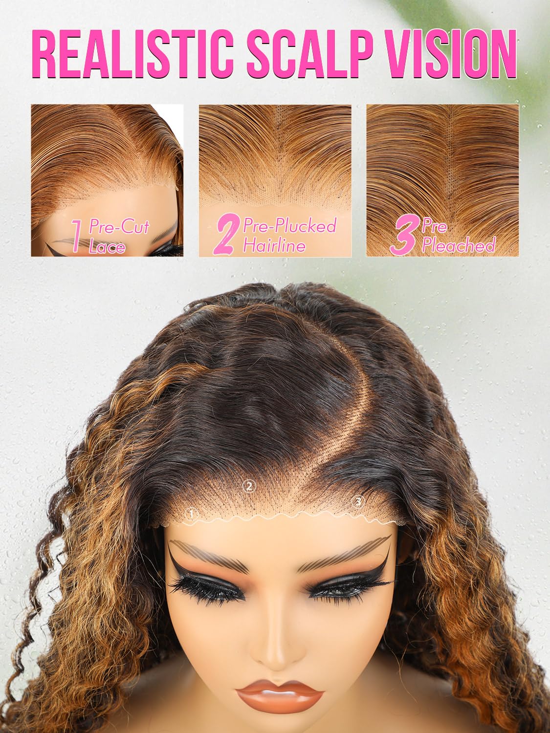 ORIGINAL QUEEN Highlight Blonde Wear and Go Glueless Wigs Human Hair Pre Plucked Pre Cut, 5x7 OQ Hair Glueless Wigs 4/27 Water Wave Short Curly Bob Wig Human Hair for Women 4/27 Color 12Inch - Image 5