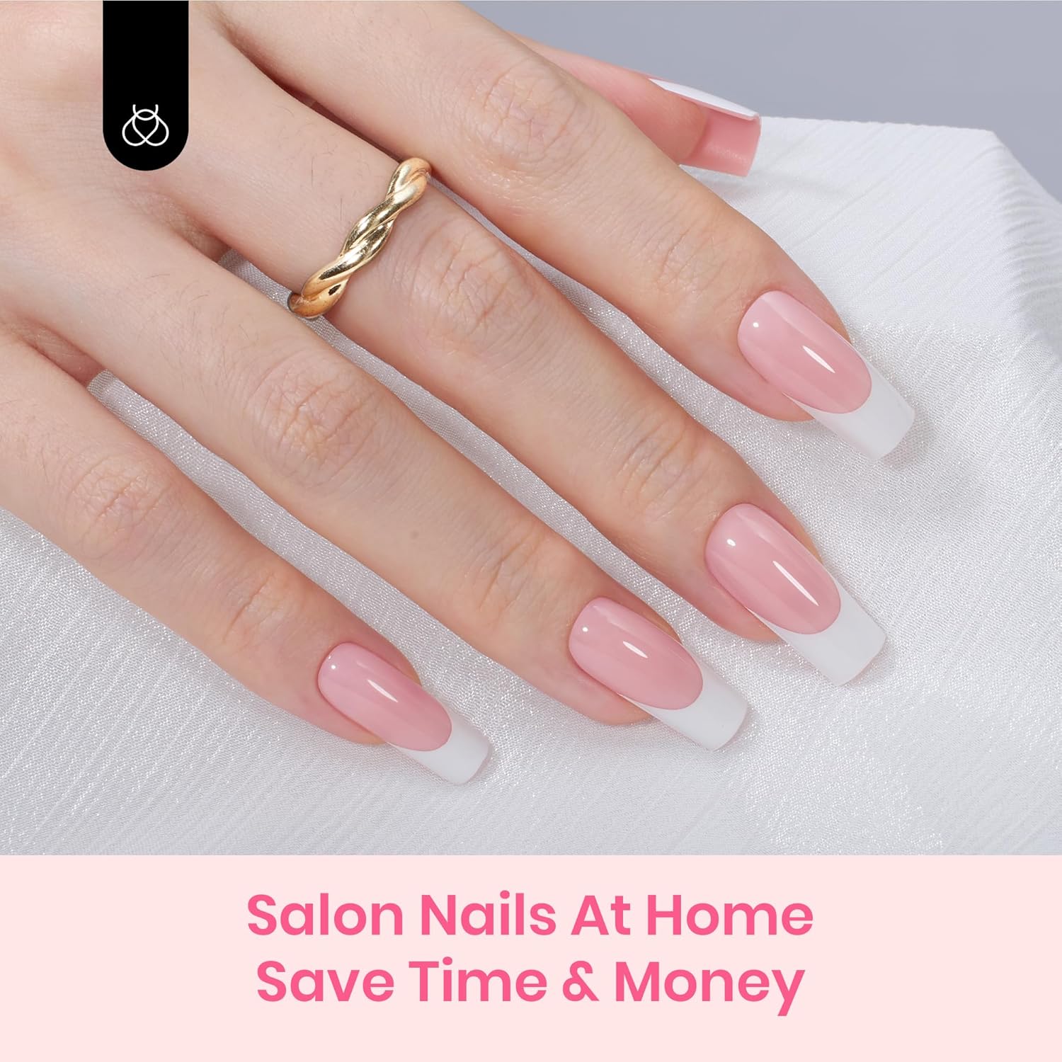 Beetles French Tip Press on Nails Long Square Salon Quality, White French Pink Gel Nail Tips 15 Sizes, Etch X Pre-Primer No Need to File Tips Soak Off Acrylic Nails Extensions DIY Nail Art for Women - Image 3