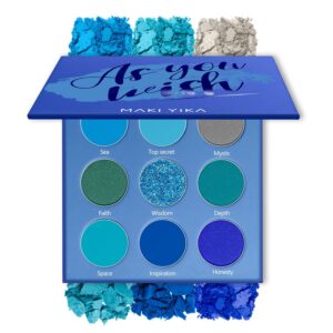 MAKI YIKA Blue Matte Shimmer Eyeshadow Palette, 9 Colors Glitter Smokey Eye Shadow Long Lasting High Pigmented Powder Colorful Waterproof Makeup Palettes (#6 Blue)
