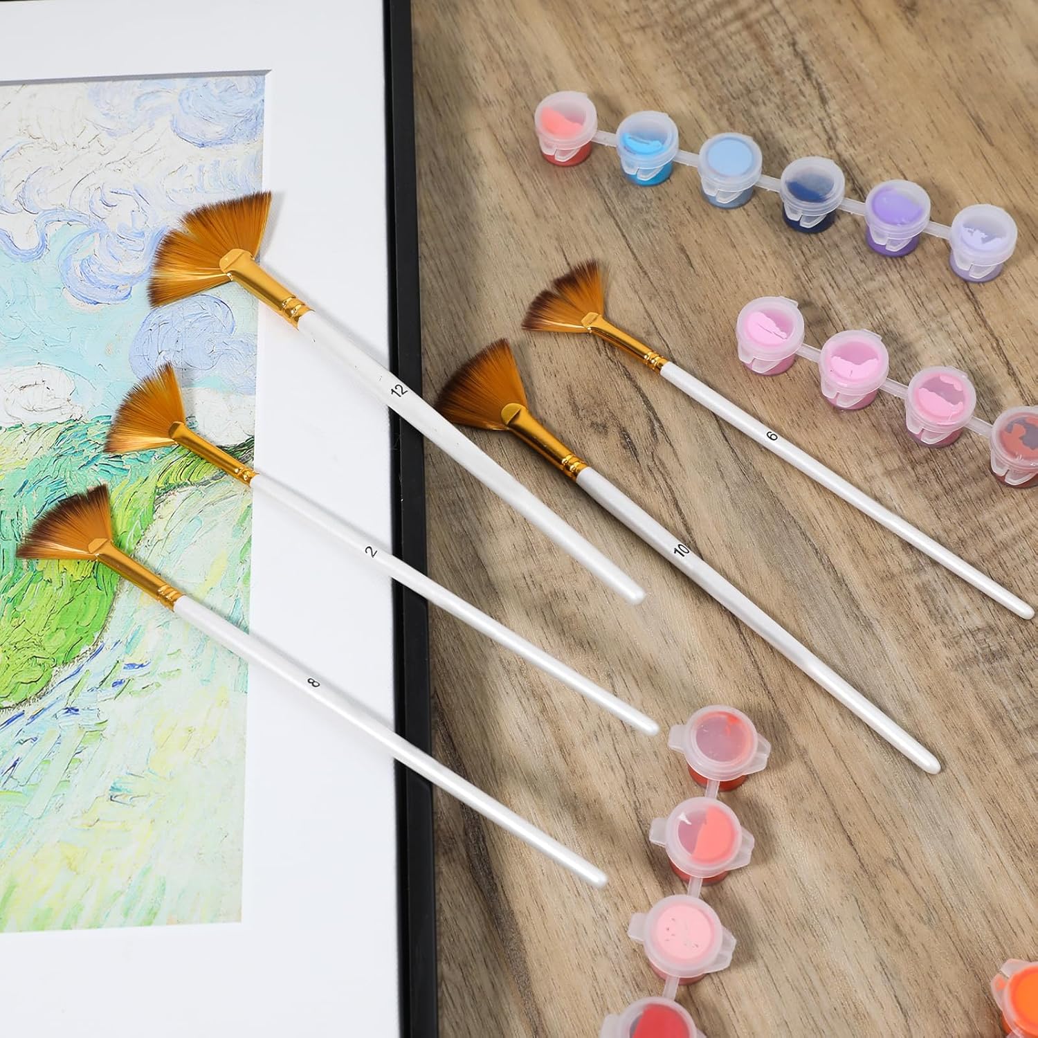 5 Pcs Fan Paint Brushes Set Acrylic Paint Brushes Set Professional Soft Anti-Shedding Nylon Hair Fan Paint Brush with Long Wood Handles for Acrylic Painting, Oil Watercolor Painting - Image 6