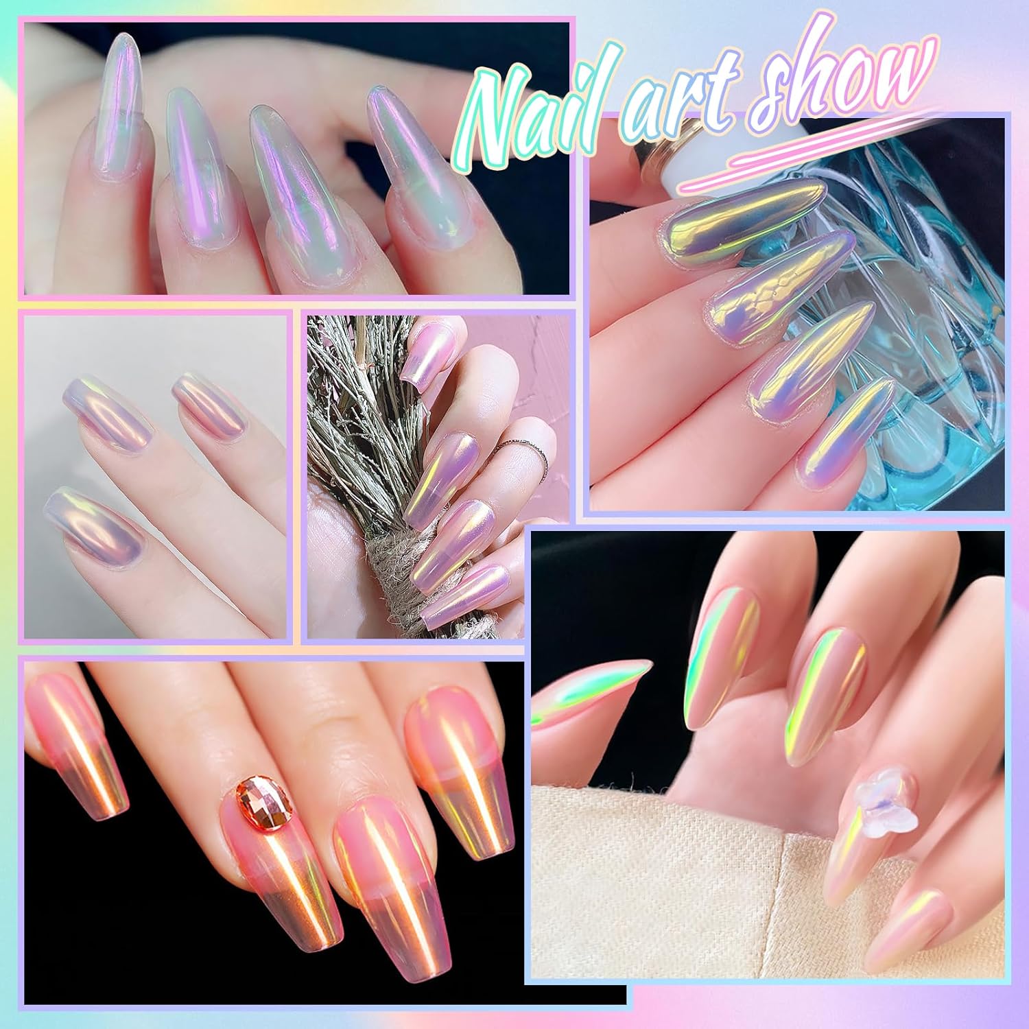 Laza Unicorn Chrome Nail Powder Glazed Donut Nails Metallic Mirror Effect Pigment Shimmer Pearl Powder Iridescent Nail Glitter Fairy Dust for Nail Art Supplies Gel Polish Manicure–Purple Green Mermaid - Image 9