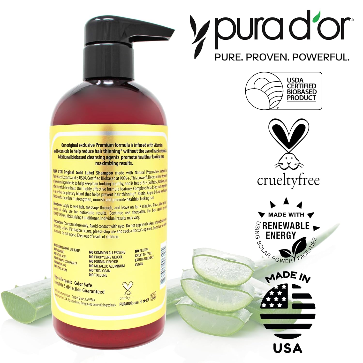PURA D'OR 16 Oz Original Gold Label Anti-Thinning Biotin Shampoo Natural Earthy Scent, CLINICALLY TESTED Effective Results, Herbal Hair Thickening Products, 3-1 Wash, Women & Men, Color Treated Hair - Image 7
