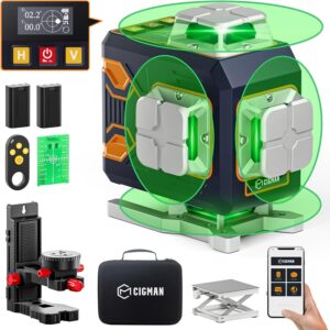 CIGMAN 4x360° 16 Lines Laser Level with Remote&APP Control, Green Self Leveling Cross Line Laser, 4D Vertical/Horizontal Line for Construction, Home Renovation, Picture Hanging