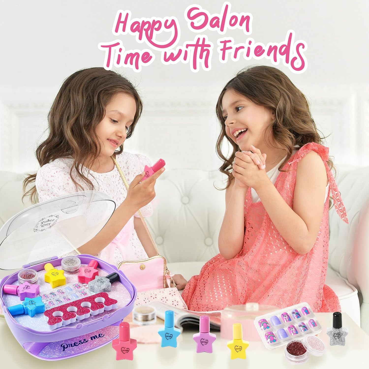 Girls Nail Polish Set Purple, Toys for Girls Age 5 6 7 8 9 10, Nail Care Kit with Nail Polish, Nail Dryer, Fake Nails, nail Glitter, Nail Filer and Toe Separator, Ideal Birthday Gifts for Girls 5-8 - Image 4