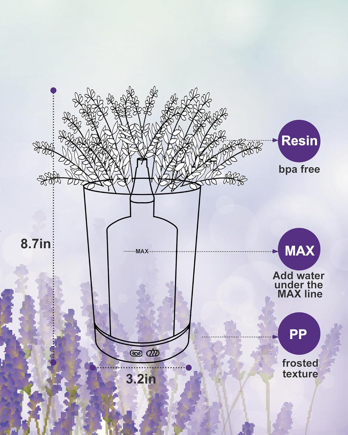 Essential Oil Diffusers, 150ml Aromatherapy Diffuser, Lavender Plant Potted Cold Mist humidifier, Ultrasonic Diffuser for Home Office, Super Quiet and Waterless auto Shut Off - Image 7
