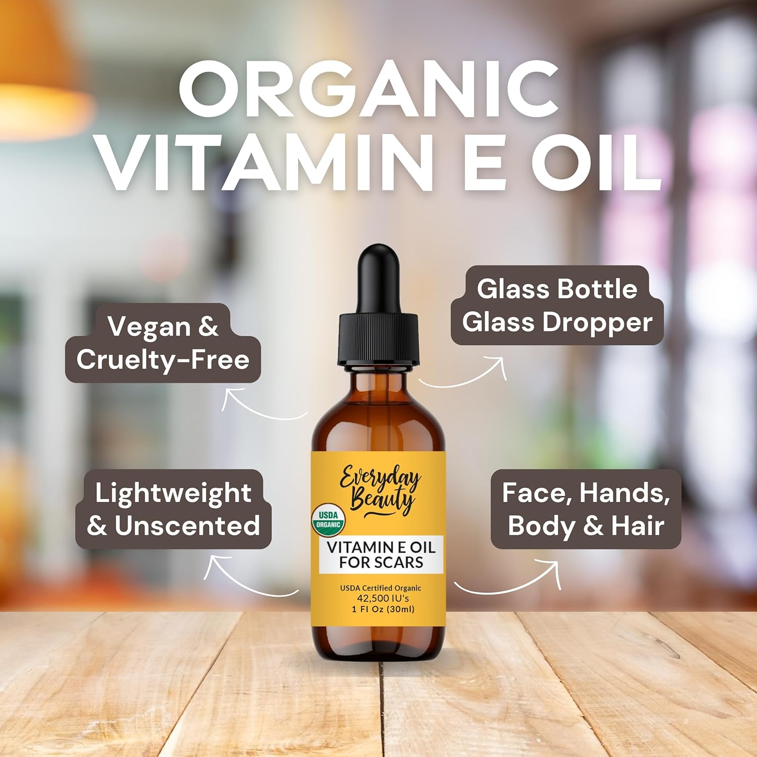 Organic Vitamin E Oil 1oz Natural Vegan Moisturizer for Skin and Face Scars - Image 2