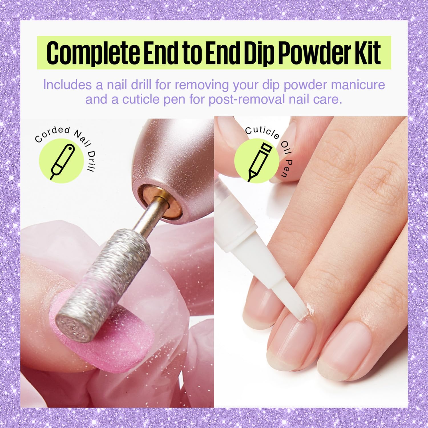 MEFA Dip Powder Nail Kit with Portable Electric Nail Drill, Summer Glitter Shimmery Hot Pink Pastel Violet Neon Orange 32 Colors Dipping Powder Liquid Set Bright Shades French Nail Art Manicure Salon - Image 5