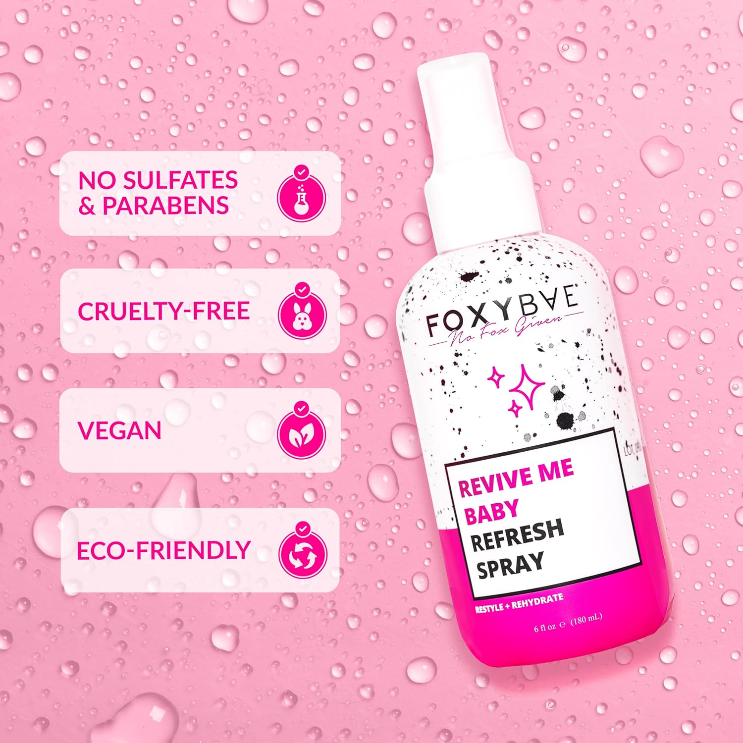 FoxyBae Hair Refresh Mist - with Witch Hazel & Rose Water - Refreshes, Rehydrates, Odor Control - No White Residue - Non-Aerosol Dry Shampoo Spray - Revive Me Baby - 6 Fl Oz - Image 3