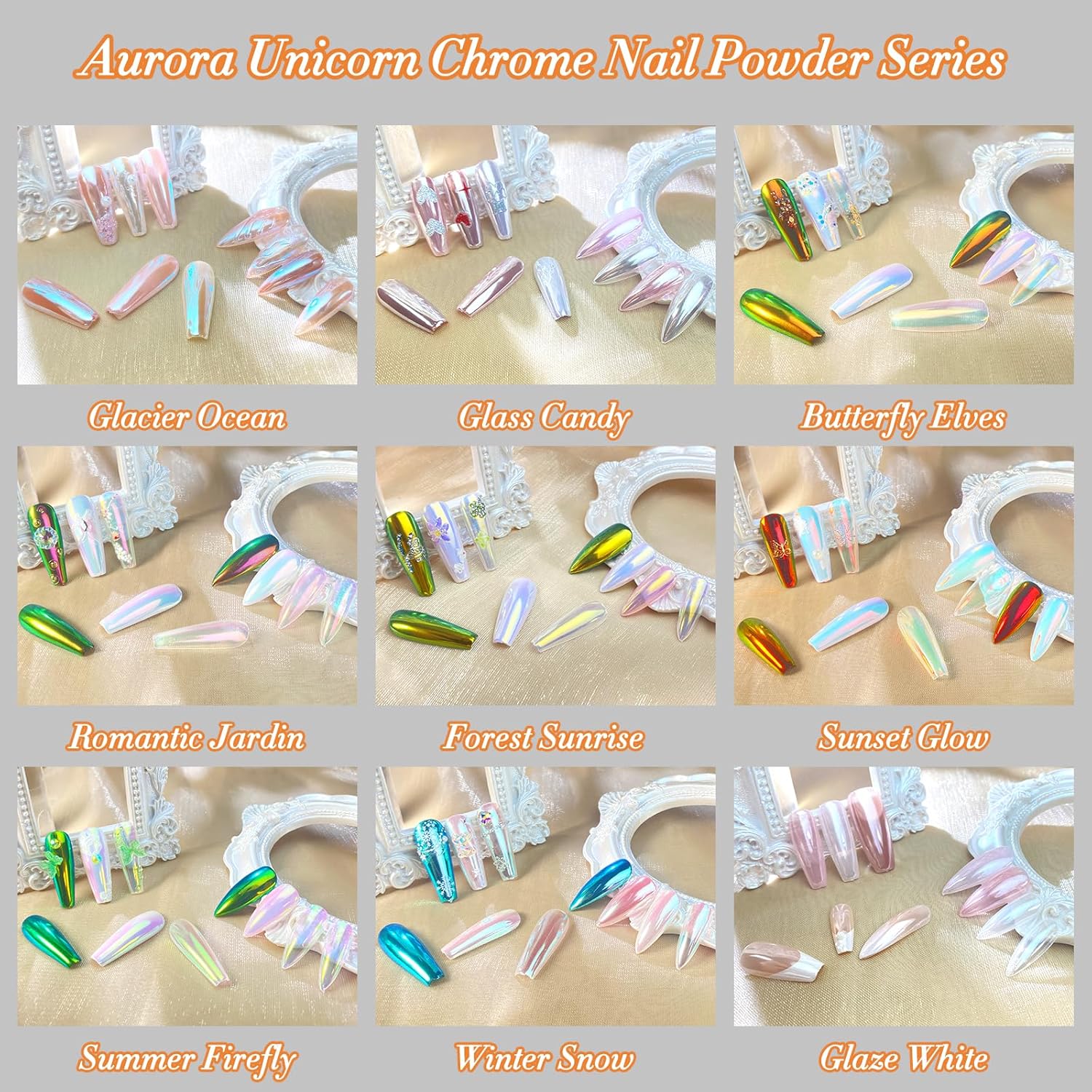 Unicorn Chrome Nail Powder, Aurora Unichrome Mermaid Aurora Nail Powder Pigment Pearlescent Nail Art Glitter Decoration for Home DIY Nail Salon Manicure - Glacier Ocean - Image 6