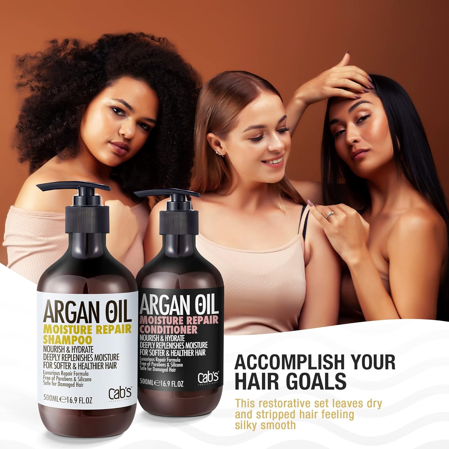 Cab's Argan Oil Shampoo and Conditioner Set for All Hair Types - 2 x 16.9 fl oz Bottles - Image 4