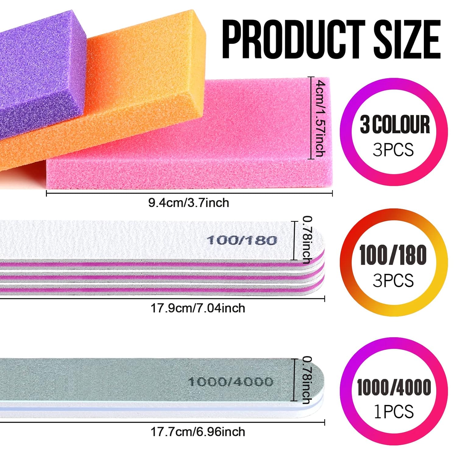 FANDAMEI Nail Buffers and Files - Professional Nail Care Kit with Rectangular Buffer Blocks, 100/180 & 1000/4000 Grit Files - Image 2