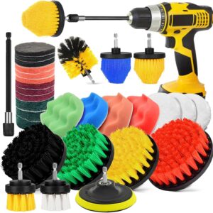 30Pcs Drill Brush Attachment Set,Drill Scrubber Brush Kit Include Scrub Pads, Sponge, Extend Attachment, Drill Cleaning Brush Attachment Set for Bathroom, Tub, Tile, Corner, Floor, Grout, Boat