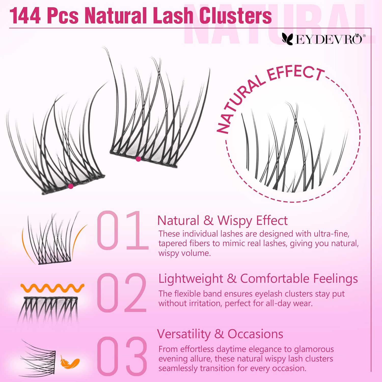 EYDEVRO Wispy Lash Clusters Natural Eyelash Clusters 9-12mm Cluster Eyelash Extensions Lightweight Individual Lashes Soft Comfortable Reusable Cluster Lashes for Hooded Eyes and Beginners - Image 2