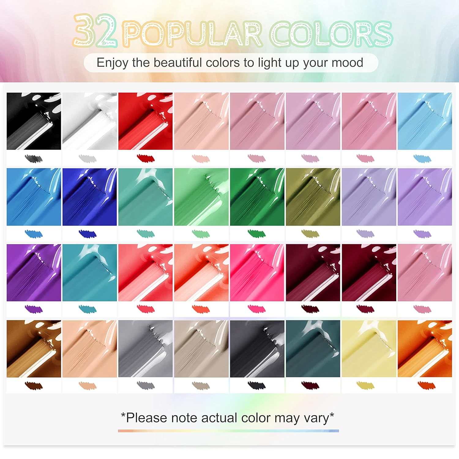 JODSONE 36 PCS Gel Nail Polish Set-32 Colors Gel Polish Kit Base Coat Glossy Matte and Glitter Top Coat Nail Polish Set Green Blue Red Pink Collection Gifts for Women - Image 3