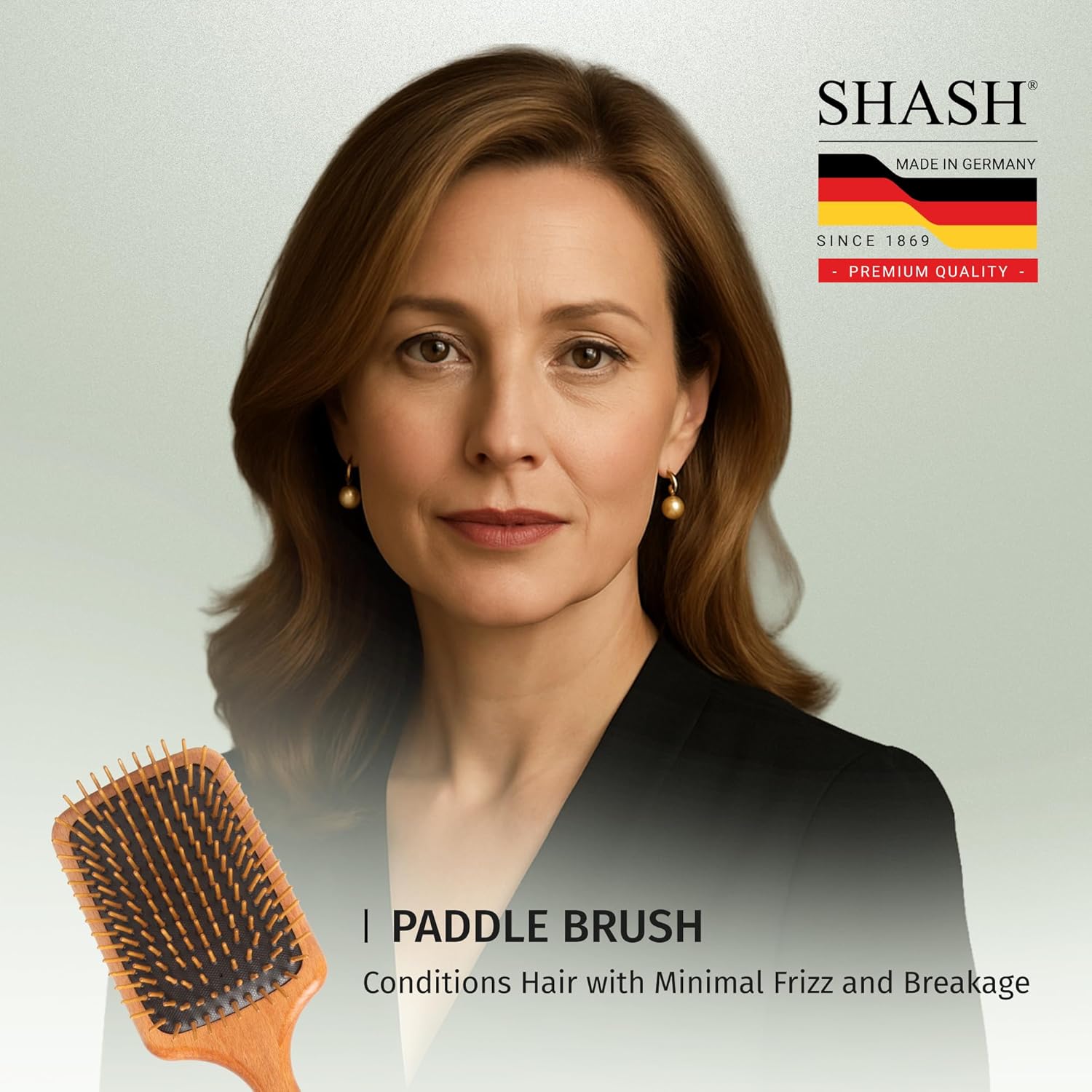 SHASH Since 1869 Made in Germany Wooden Paddle Brush - Gently Detangles, Styles, Conditions Hair with Minimal Frizz and Breakage - Safe for All Hair Types, Wet or Dry - Eco-Sourced Wood - Image 5
