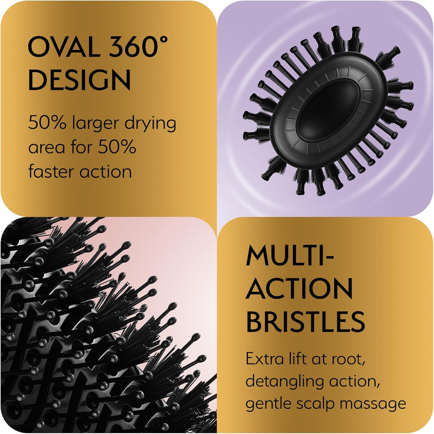 Professional Dual Voltage Blowout Hair Dryer Brush for European Travel 110V-120V/220V-240V, Black Gold Dryer and Volumizer, Hot Air Brush for Women, 2.4 INCHES Oval Shape - Image 7