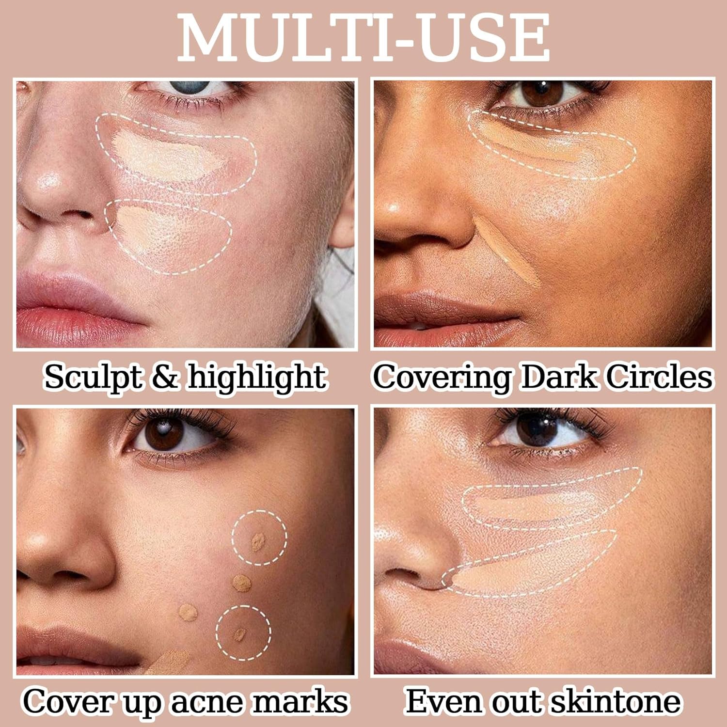6-Color Correcting Concealer Palette with Moisturizing Full Coverage Foundation and Brush Set - Image 7