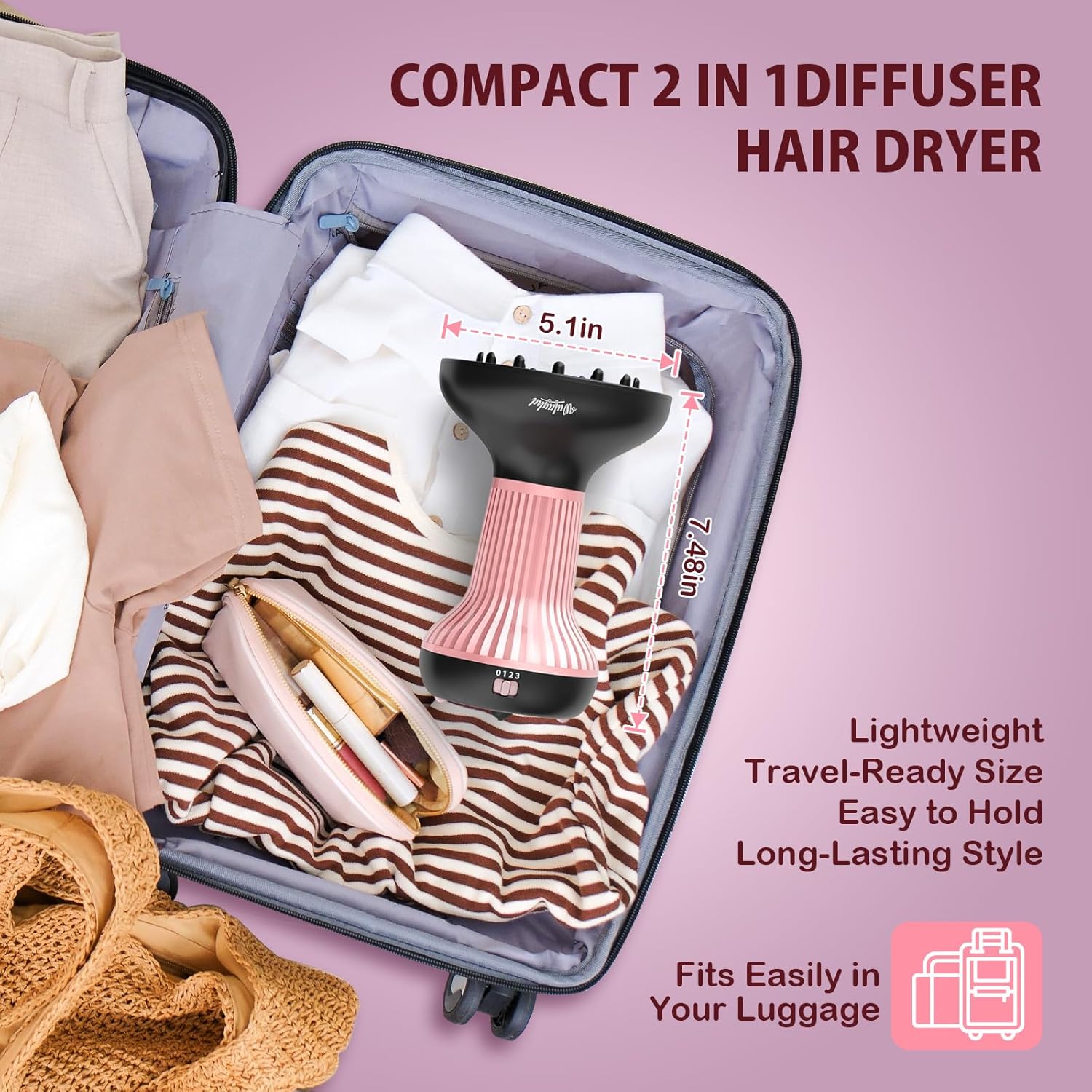Diffuser Hair Dryer for Curly Hair: Professional 2 in 1 Diffuser & Hair Dryers with Ionic & Ceramic Technology for Wavy Hair Enhances Curls and Waves While Reducing Frizz, Gifts for Women - Image 6