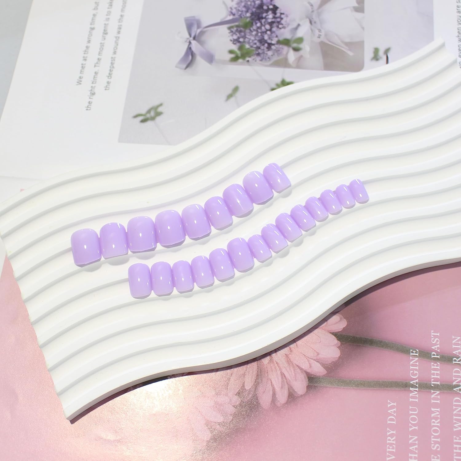 Light Purple Square Press on Nails Short,KQueenest Gel Glue on Nails Press on,Soft Short Fake Nails Set,Pure Stick on Nails for Women,Lilac Acrylic Nails Set,Natural Petite Nails for Daily Manicure - Image 4