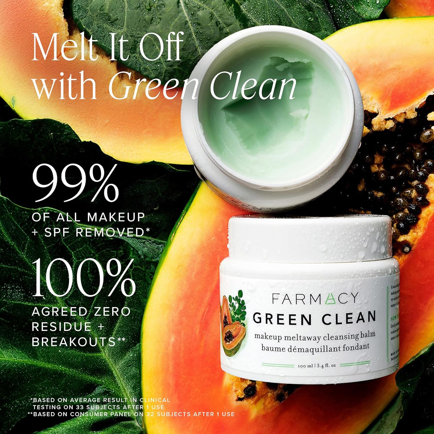 Farmacy Makeup Remover Cleansing Balm - Green Clean Waterproof Makeup Remover + Oil Based Cleanser - Gentle Exfoliating Double Cleanser - Melts From Balm to Milky Lather (50ml) - Image 2