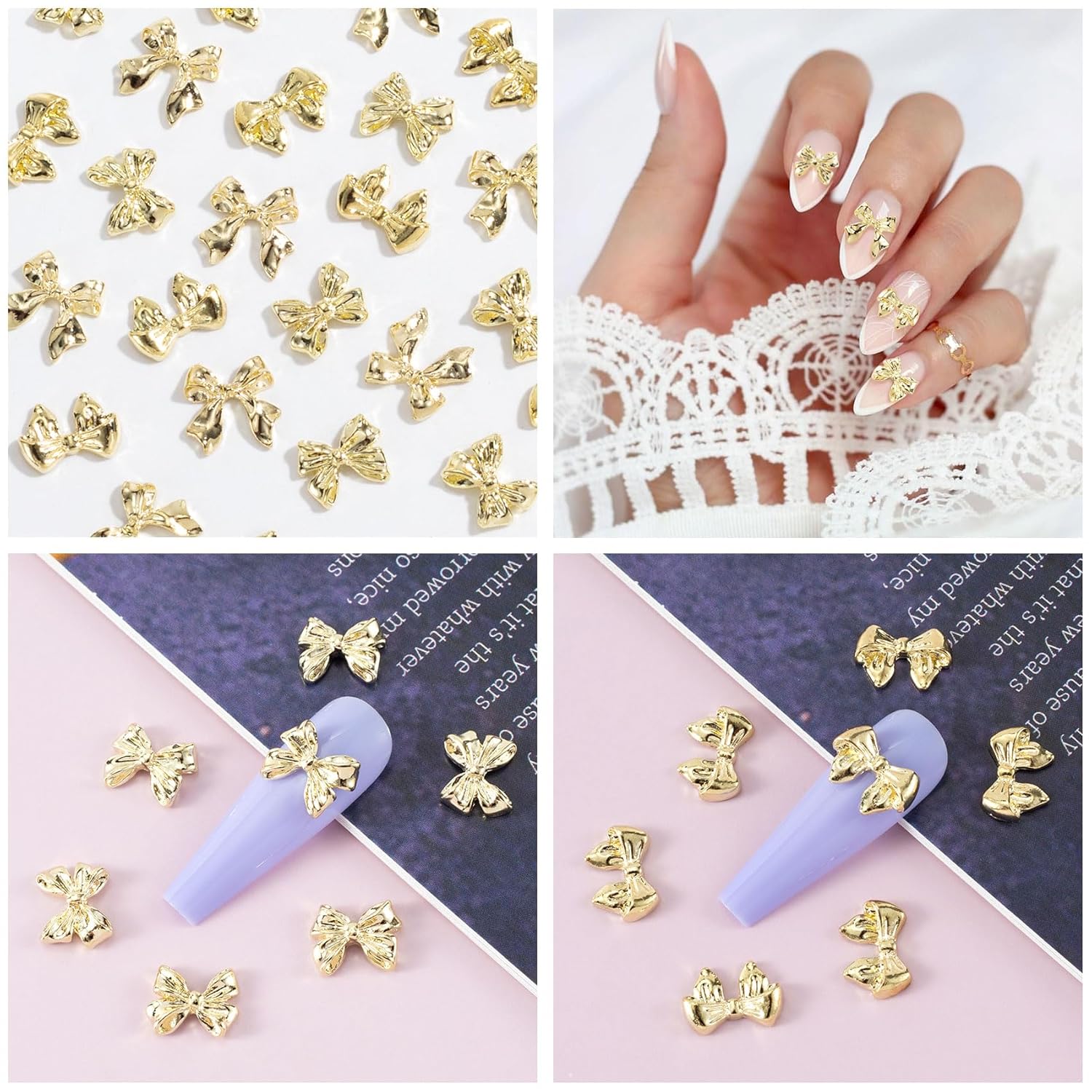 90Pcs Gold Bow Nail Charm 3 Styles Bowknot Nail Bows Glitter Acrylic Kawaii Halloween Christmas Wedding Prom Decoration for Women Scrapbook Envelope Cards Making - Image 7