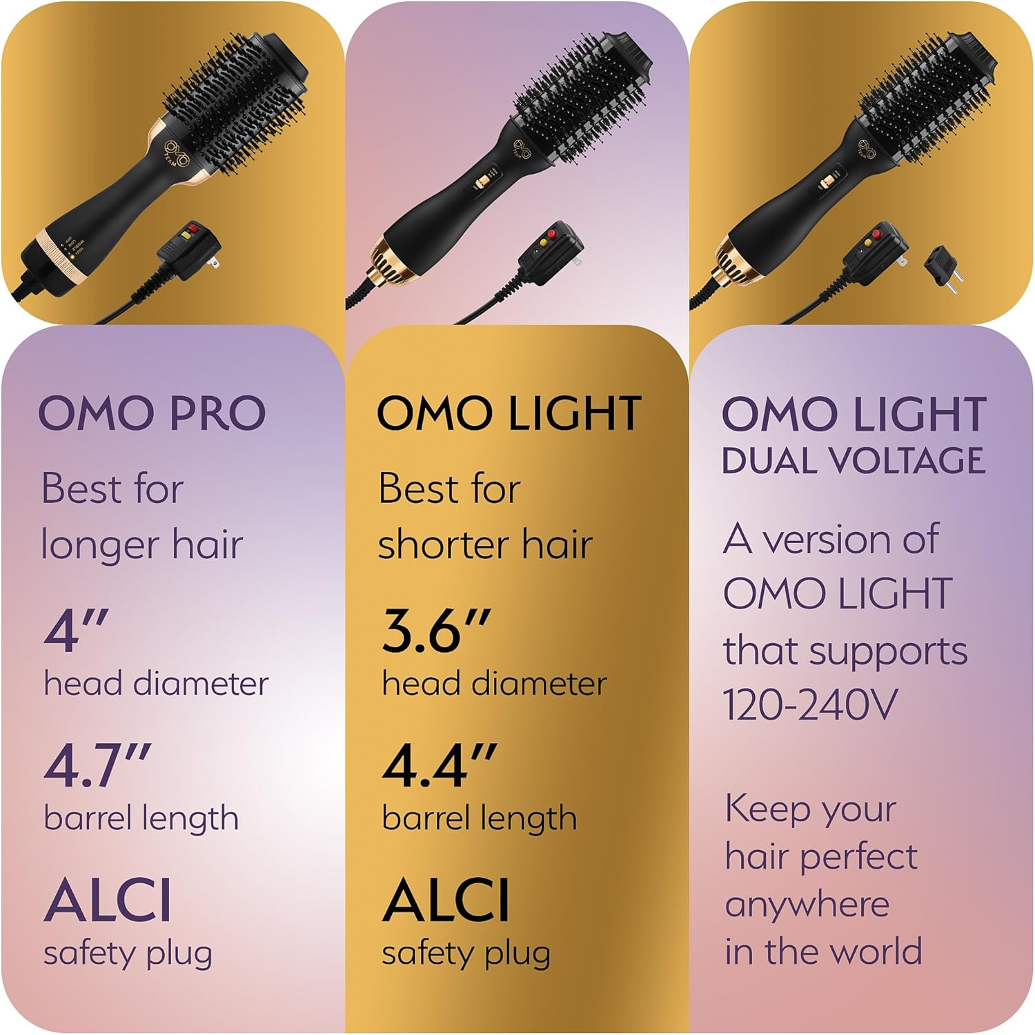 Professional Dual Voltage Blowout Hair Dryer Brush for European Travel 110V-120V/220V-240V, Black Gold Dryer and Volumizer, Hot Air Brush for Women, 2.4 INCHES Oval Shape - Image 6