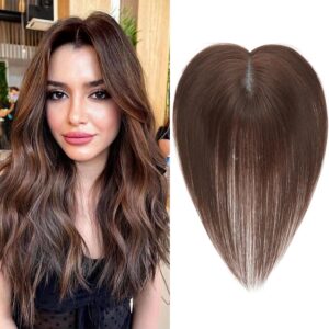 Hair Toppers for Women Real Human Hair 360°3D Cover Human Toppers for Women Clip in Hair Extensions for Daily Wear (Brown, 10Inch)