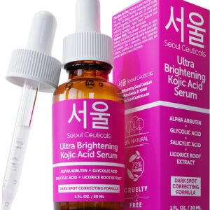 SeoulCeuticals Korean Skin Care Kojic Acid Serum Alpha Arbutin – Dark Spot Remover Corrector Glycolic Acid + Salicylic Acid K Beauty 1oz