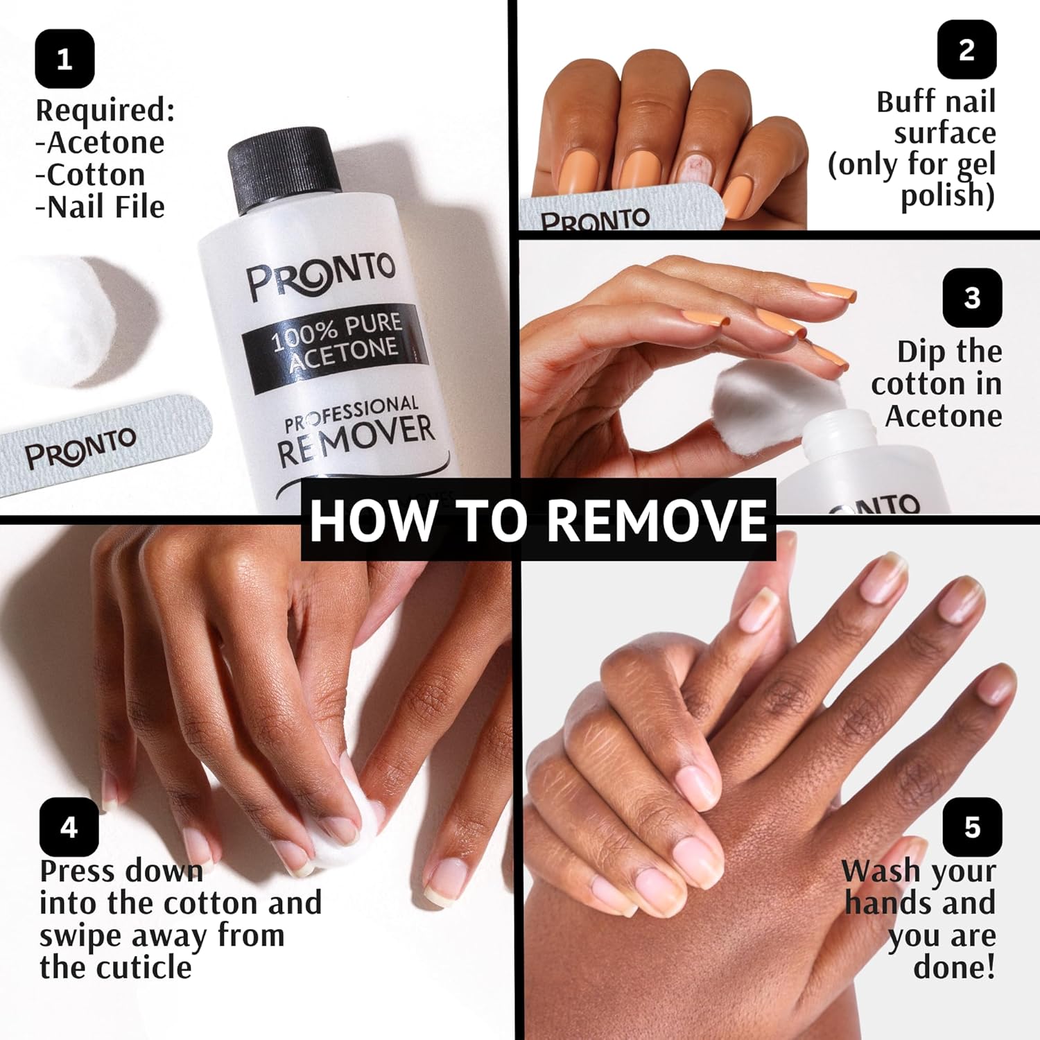 Pronto 100% Acetone Nail Polish Remover - Gel Polish Remover for Nails | Acetone Nail Polish Remover & Remover For Nails, Glue, Gel, Acrylic & Dip | 100 Percent Pure Acetone, 16 Fl oz (Pack of 1) - Image 4