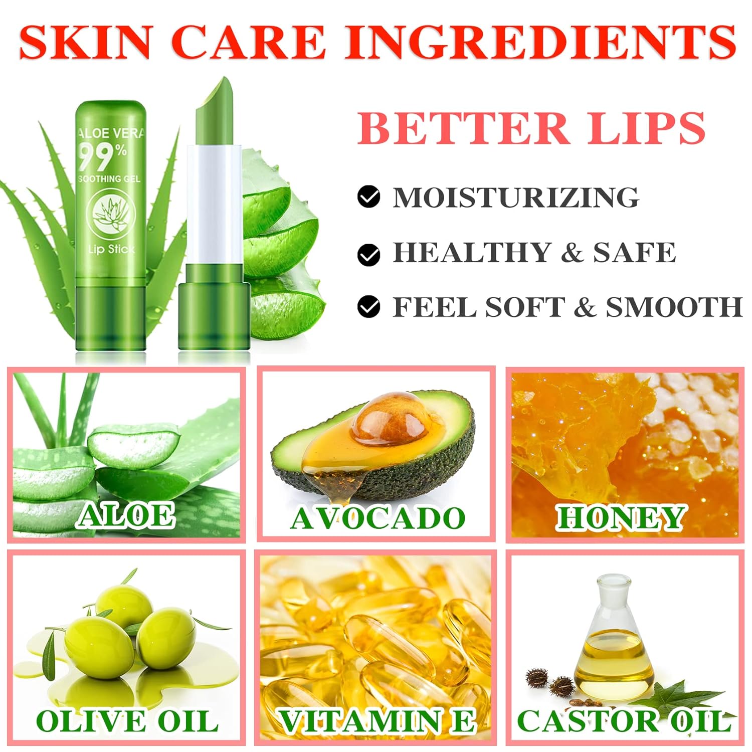 3 Pcs Aloe Vera Lipstick,Long Lasting Lip Care Nutritious Plumper Lip Balm Moisturizer Magic Temperature Color Change Lip Gloss - Image 3