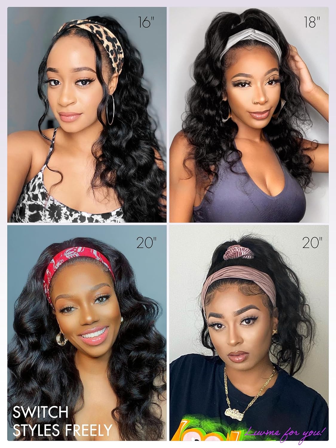 LUVME HAIR Body Wave Human Hair Headband Wig Ready to Go No Lace Glueless Human Hair Wigs with Adjustable Headband Natural Black Long Head Band Wig Beginners Friendly 18 Inch - Image 4