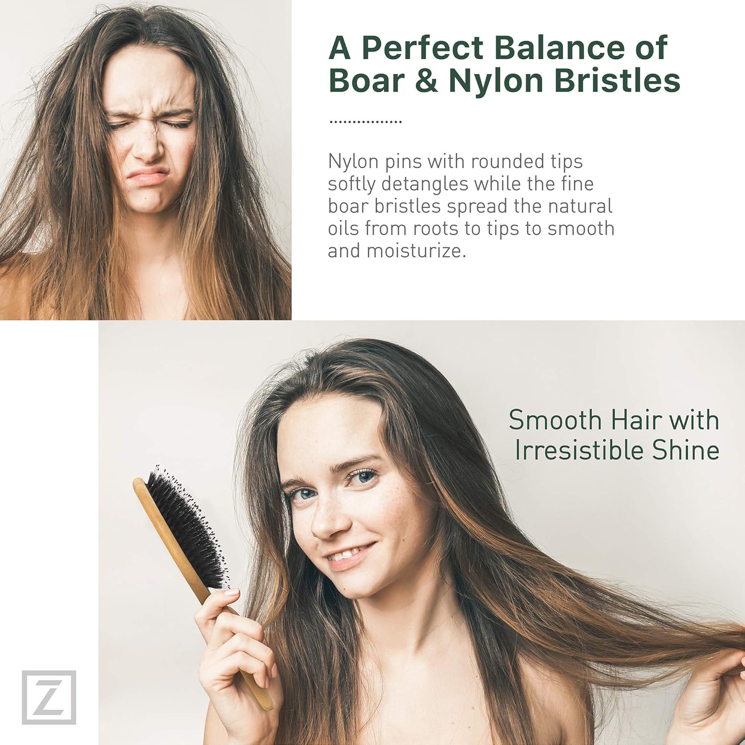 Natural Boar Bristle Hair Brush for Women, Men, Kids; Dry and Wet Detangling Hair Brush Gently Enhances Shine, Smooths Frizz and Prevents Breakage in Fine and Straight, Thick and Curly Hair (oval) - Image 3