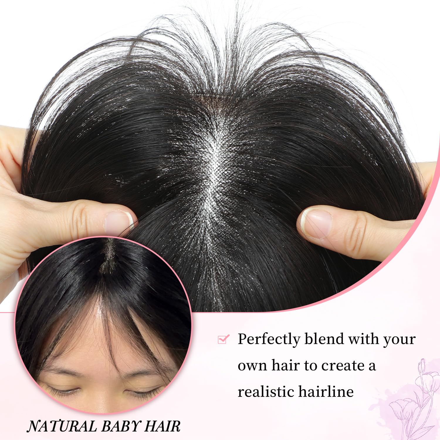 Fine Plus 14Inch Hair Toppers for Women Real Human Hair – Mono Base 3"x5", Natural Black Virgin Quality, for Thinning Crown & Wide Parting, Lightweight & Breathable, Add Volume Can Be Curled - Image 5