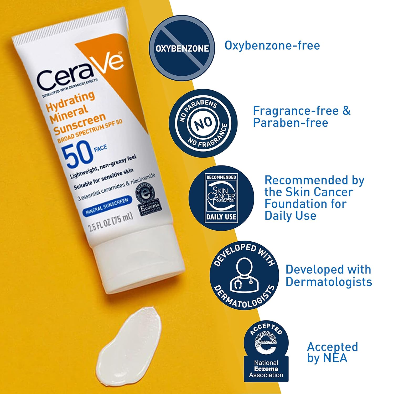 CeraVe SPF 50 Oil-Free Mineral Face Sunscreen with Zinc Oxide, 2.5 oz, New - Image 3