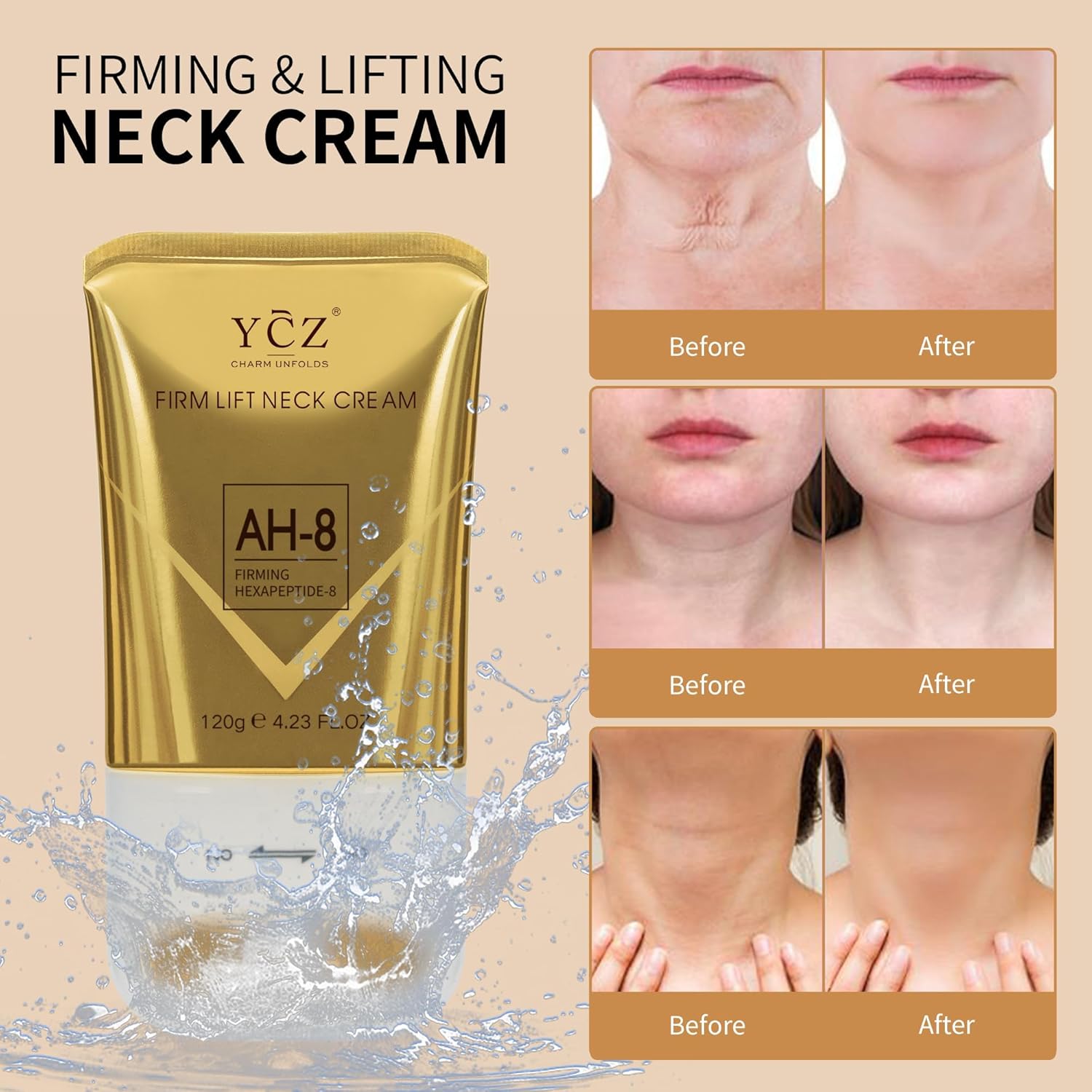 Ycz AH-8 Firming Neck Cream for Crepey Skin Body Care Comfort, Contains Hexapeptide, Moisturizing, Tightening Lotions Cosmetic Skin Care Skin Repair - Image 2