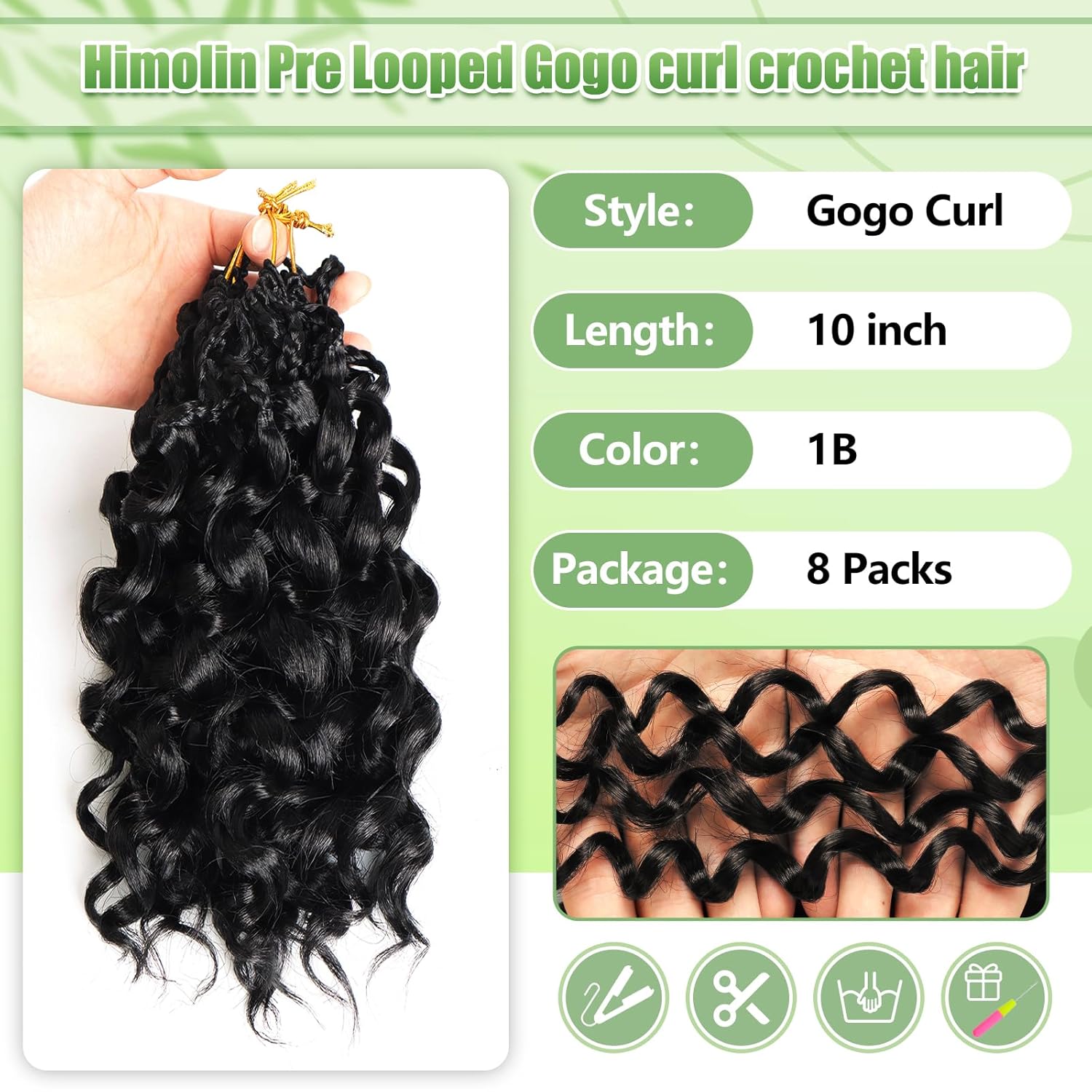 Gogo Curl Crochet Hair 8 Packs Ocean Wave Crochet Hair Pre Looped Deep Twist Goddess Box Braids Curly Water Wave Synthetic Braiding Hair For Black Women (#1B, 10 Inch (Pack of 8)) - Image 2